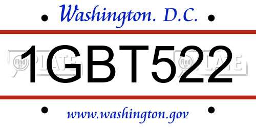 1GBT522 District Of Columbia License Plate