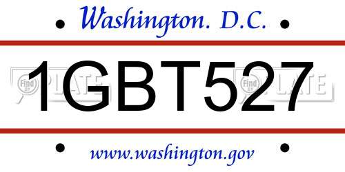 1GBT527 District Of Columbia License Plate