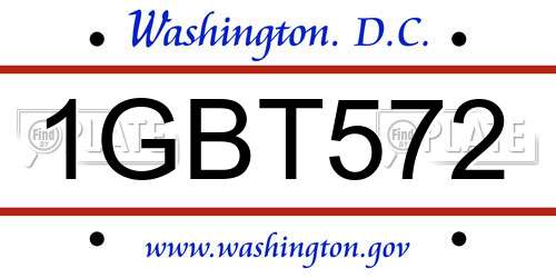 1GBT572 District Of Columbia License Plate