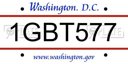 1GBT577 District Of Columbia License Plate