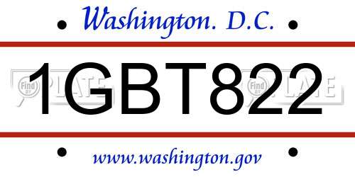 1GBT822 District Of Columbia License Plate