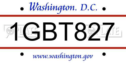 1GBT827 District Of Columbia License Plate