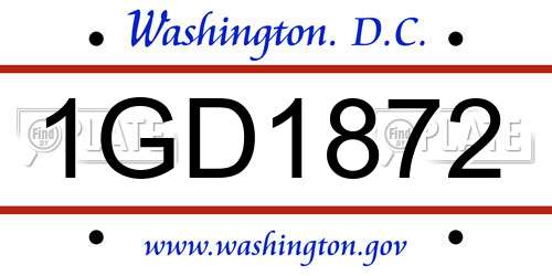 1GD1872 District Of Columbia License Plate