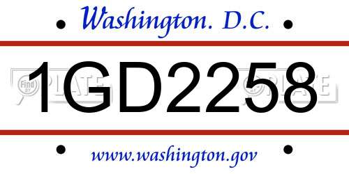 1GD2258 District Of Columbia License Plate