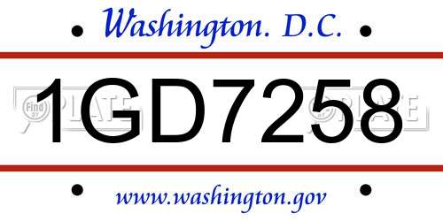 1GD7258 District Of Columbia License Plate