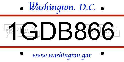 1GDB866 District Of Columbia License Plate