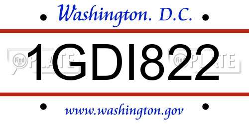 1GDI822 District Of Columbia License Plate