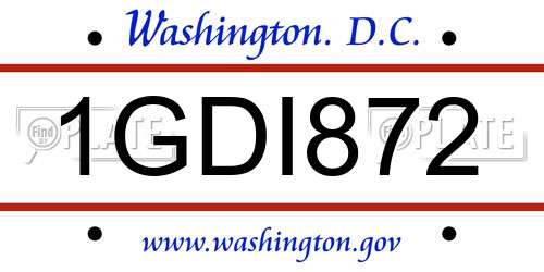 1GDI872 District Of Columbia License Plate