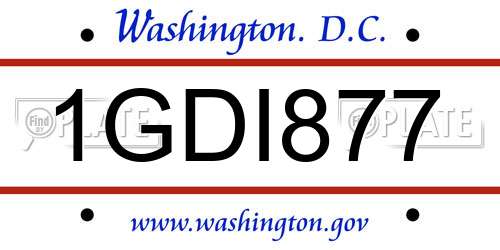 1GDI877 District Of Columbia License Plate