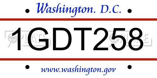 1GDT258 District Of Columbia License Plate