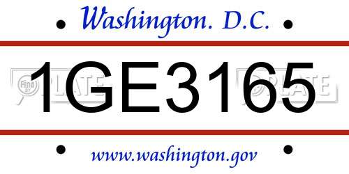 1GE3165 District Of Columbia License Plate