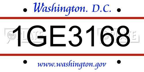 1GE3168 District Of Columbia License Plate