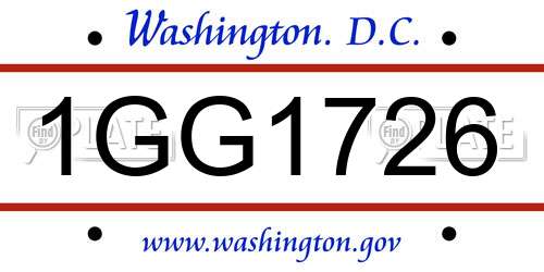 1GG1726 District Of Columbia License Plate