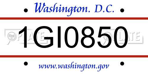 1GI0850 District Of Columbia License Plate