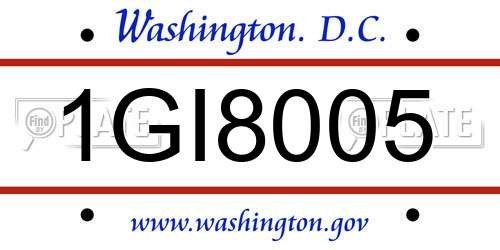 1GI8005 District Of Columbia License Plate