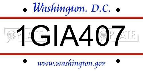 1GIA407 District Of Columbia License Plate