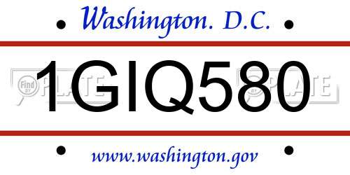 1GIQ580 District Of Columbia License Plate