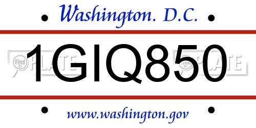 1GIQ850 District Of Columbia License Plate