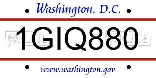 1GIQ880 District Of Columbia License Plate