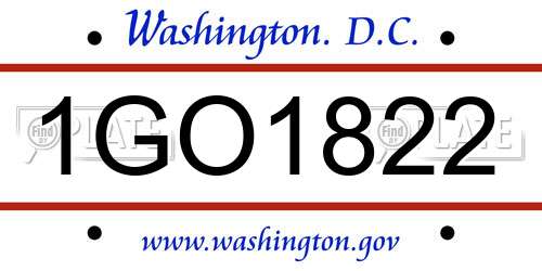 1GO1822 District Of Columbia License Plate
