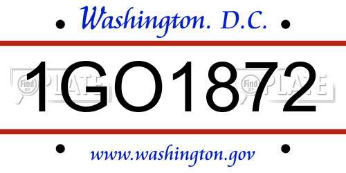 1GO1872 District Of Columbia License Plate