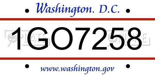 1GO7258 District Of Columbia License Plate