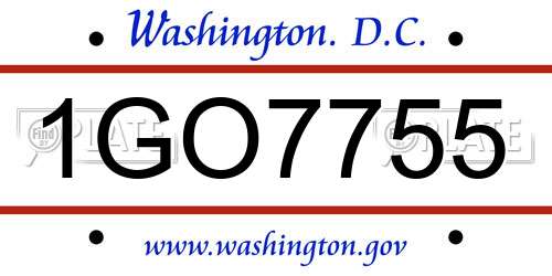 1GO7755 District Of Columbia License Plate