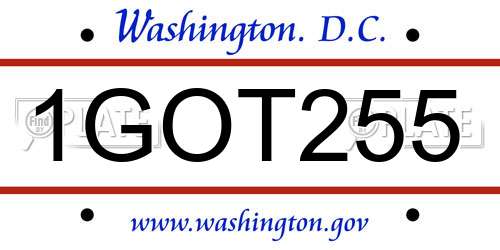 1GOT255 District Of Columbia License Plate