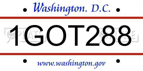 1GOT288 District Of Columbia License Plate