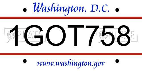 1GOT758 District Of Columbia License Plate