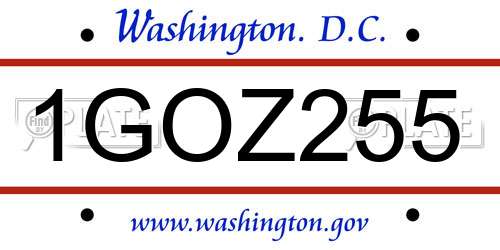 1GOZ255 District Of Columbia License Plate