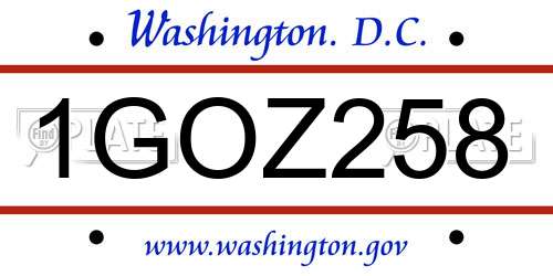1GOZ258 District Of Columbia License Plate