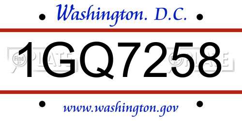 1GQ7258 District Of Columbia License Plate