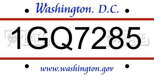 1GQ7285 District Of Columbia License Plate