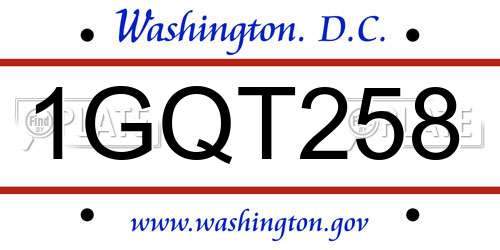 1GQT258 District Of Columbia License Plate