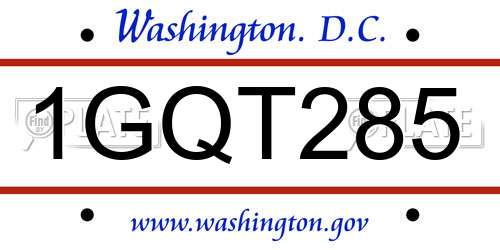 1GQT285 District Of Columbia License Plate