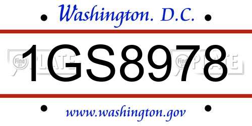 1GS8978 District Of Columbia License Plate