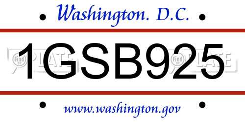 1GSB925 District Of Columbia License Plate
