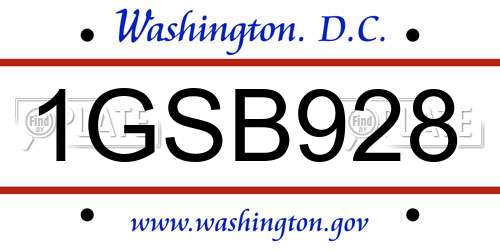1GSB928 District Of Columbia License Plate
