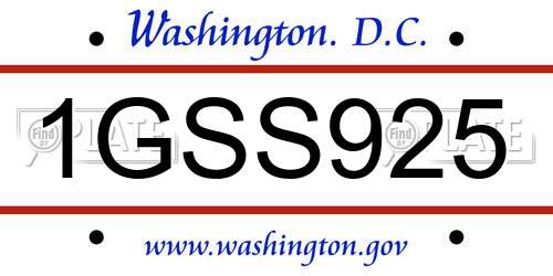 1GSS925 District Of Columbia License Plate