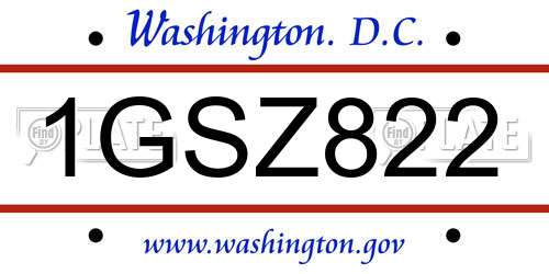 1GSZ822 District Of Columbia License Plate