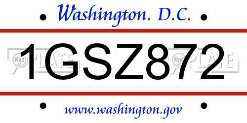1GSZ872 District Of Columbia License Plate