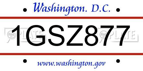 1GSZ877 District Of Columbia License Plate