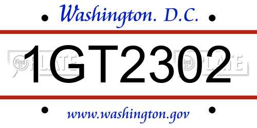 1GT2302 District Of Columbia License Plate