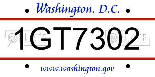 1GT7302 District Of Columbia License Plate