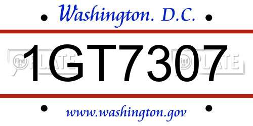 1GT7307 District Of Columbia License Plate