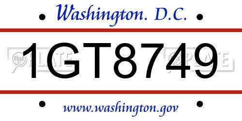 1GT8749 District Of Columbia License Plate