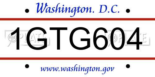 1GTG604 District Of Columbia License Plate