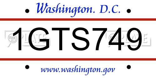 1GTS749 District Of Columbia License Plate
