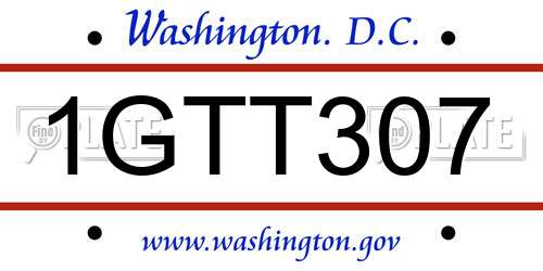 1GTT307 District Of Columbia License Plate